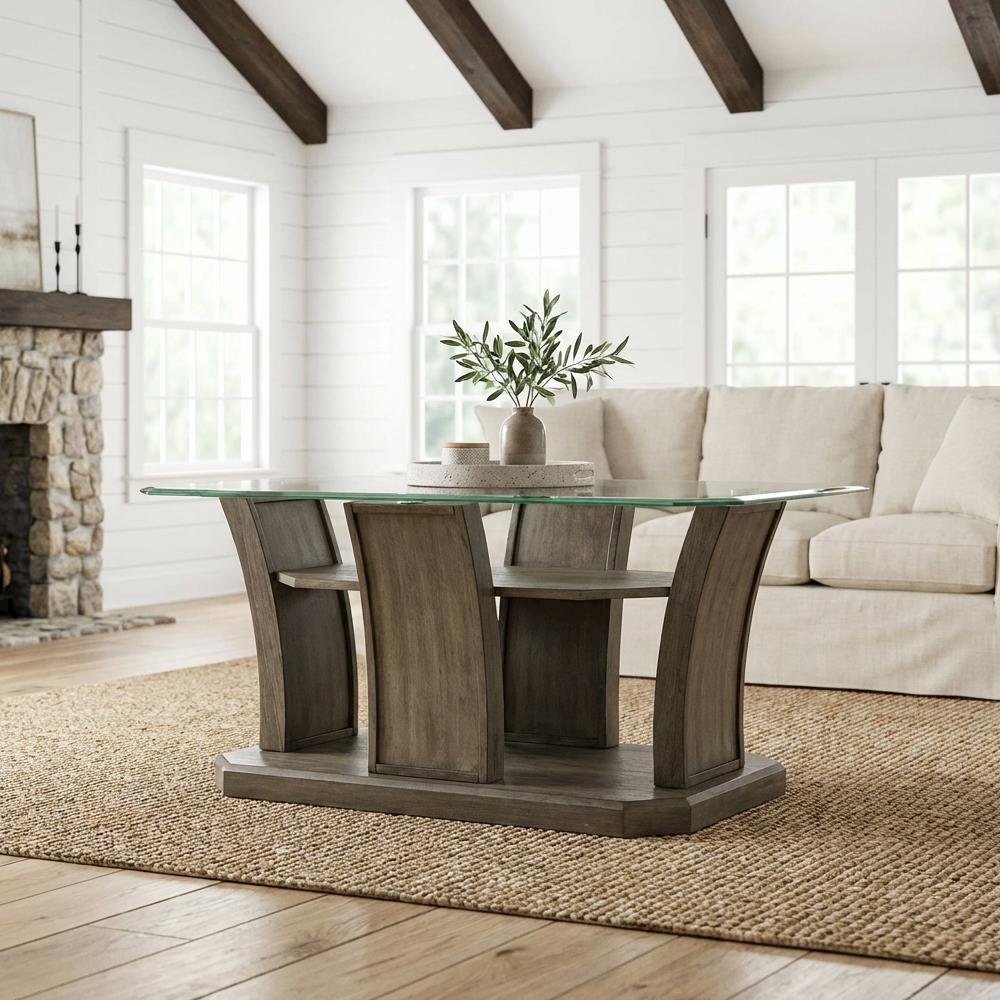 Rectangular Grey Coffee Table with Transitional Style and Durable Finish