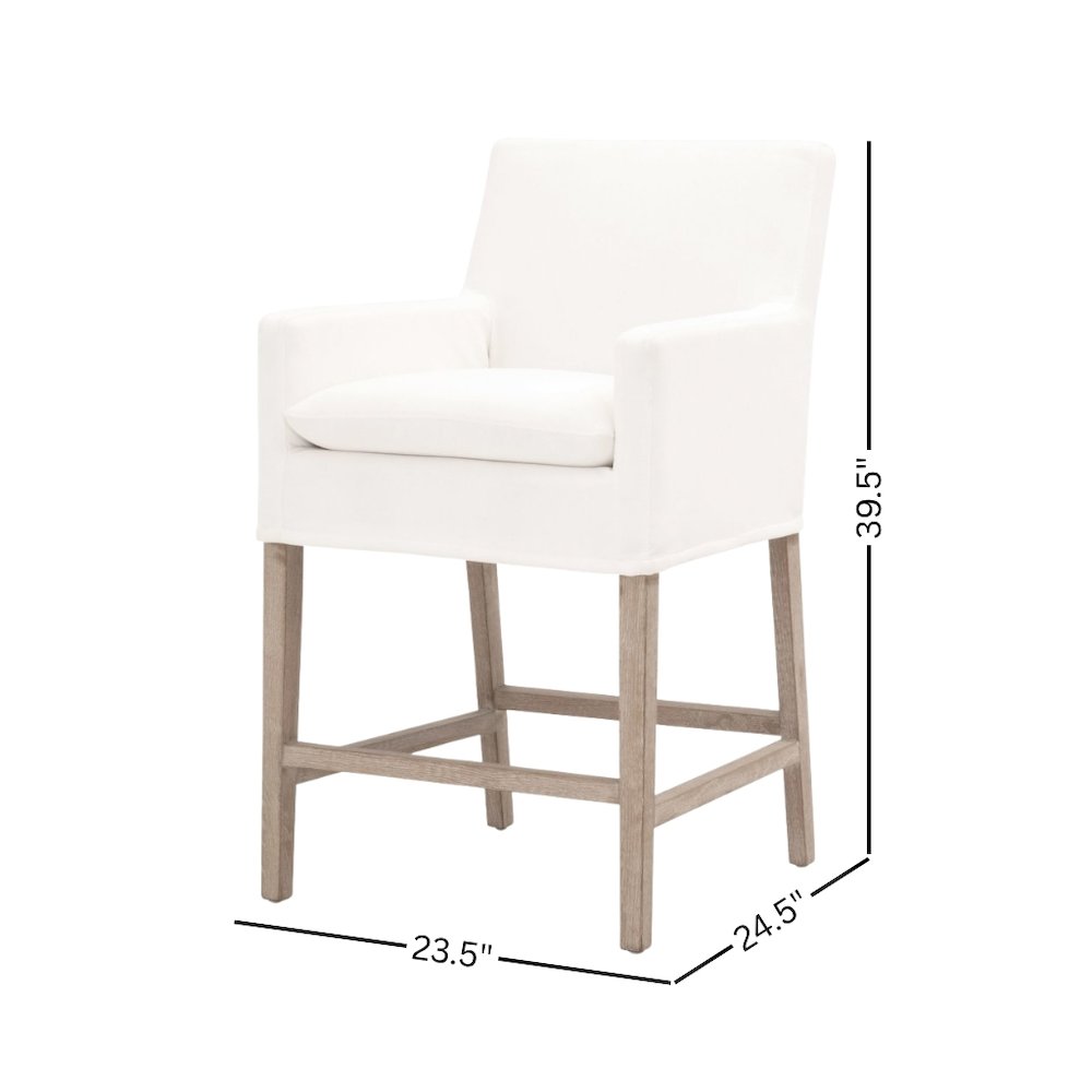 White Counter Stool, Solid Oak Base, Removable Slipcover