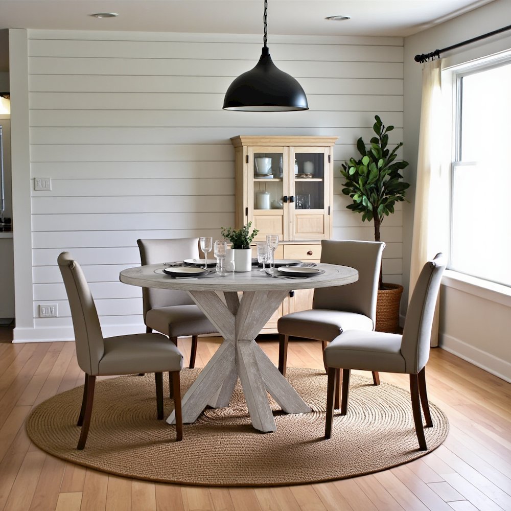 Gray Round Dining Table, 48 Inch Dining Table for Kitchen or Dining Room
