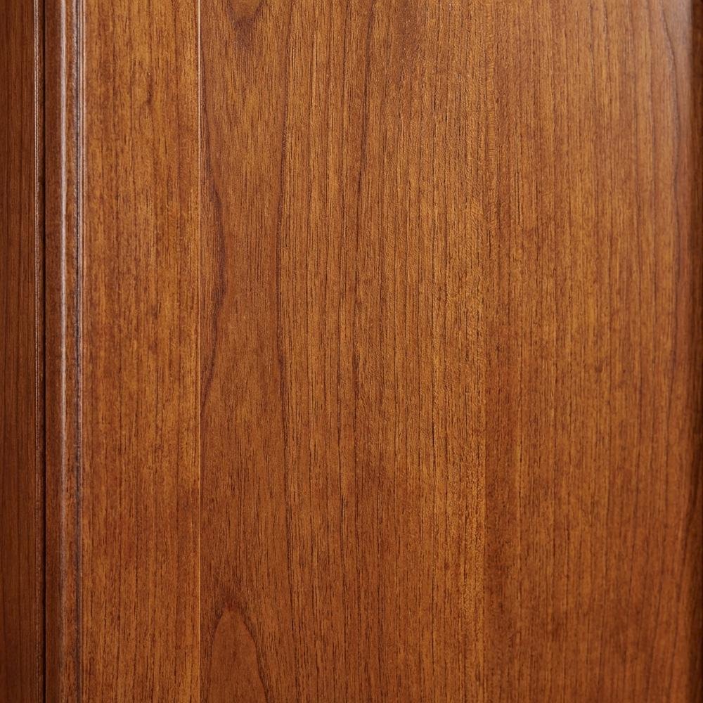 Wood Gun Cabinet with Lockable Tempered Glass Door and Drop-Down Storage