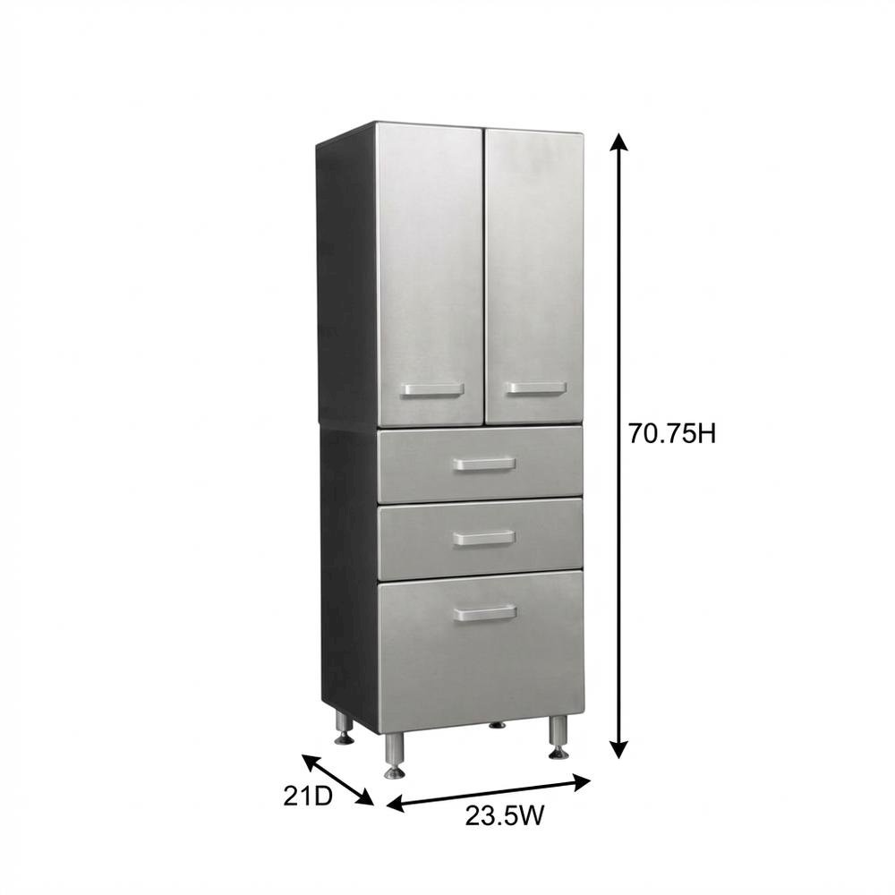 Black Vinyl Laminated Garage Storage Cabinet With 2 Doors And 3 Drawers