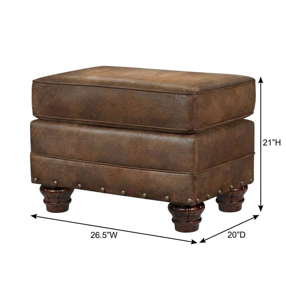 Brown Ottoman with Wooden Frame and Upholstered Top for Stylish Comfort