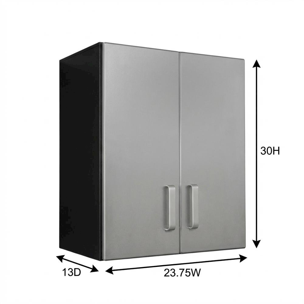 Black Vinyl Laminated Overhead Cabinet With Silver Front For Storage
