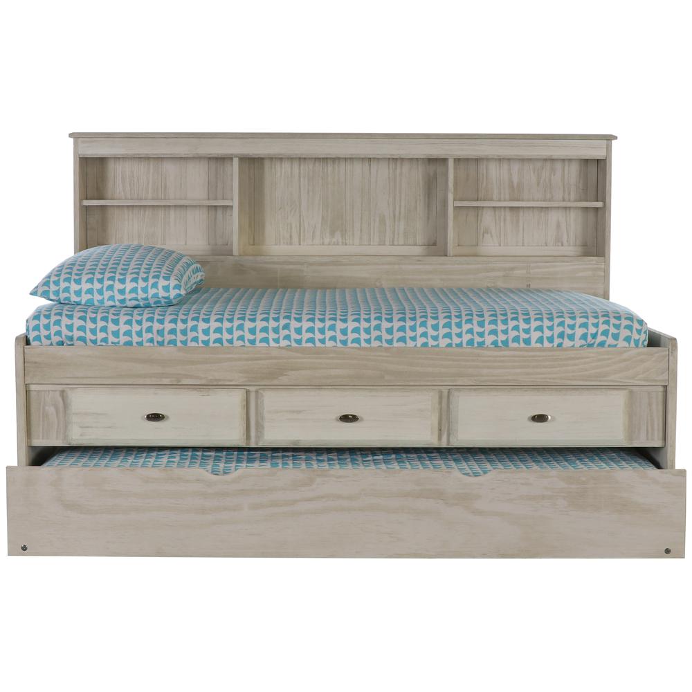 OS Home and Office Furniture Model 85222K3-22, Solid Pine Twin Daybed with Three Sturdy Drawers and a Twin Sized Trundle in Light Ash