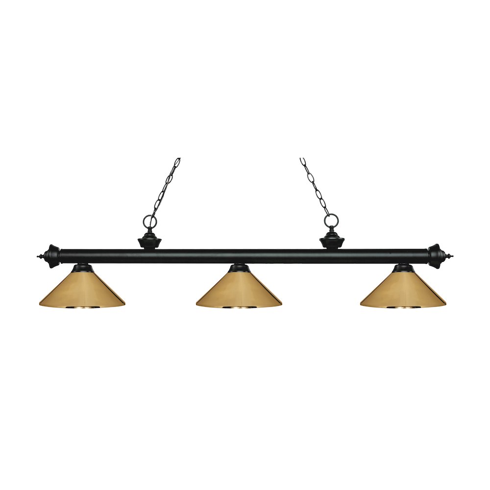 Z-Lite Riviera 3 Light Billiard, Steel Frame, Polished Brass Shade Color