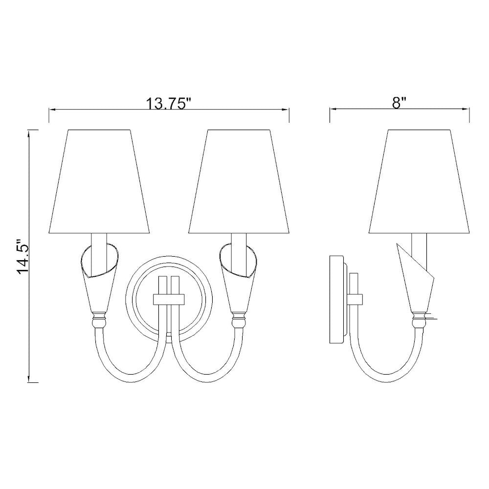 Z-Lite Claudelle 2 Light Wall Sconce in Textured White + Modern Gold color