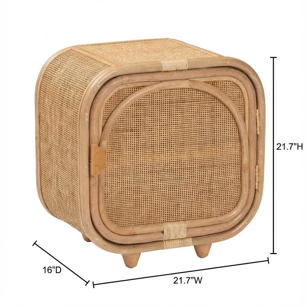 Bohemian Rattan and Mahogany Nightstand with Elegant Finish