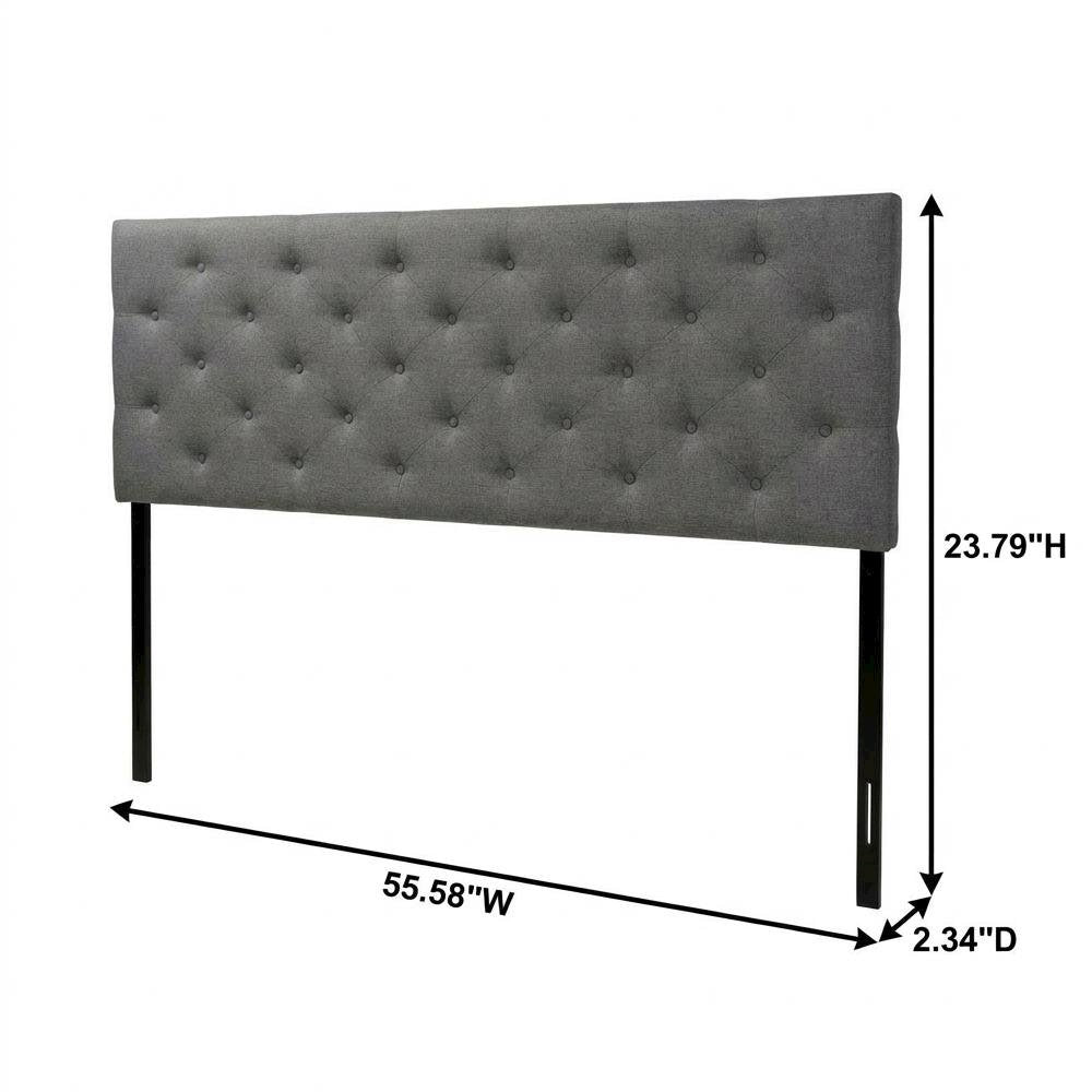 Grey Fabric Upholstered Button-Tufted Headboard with Hardwood Frame