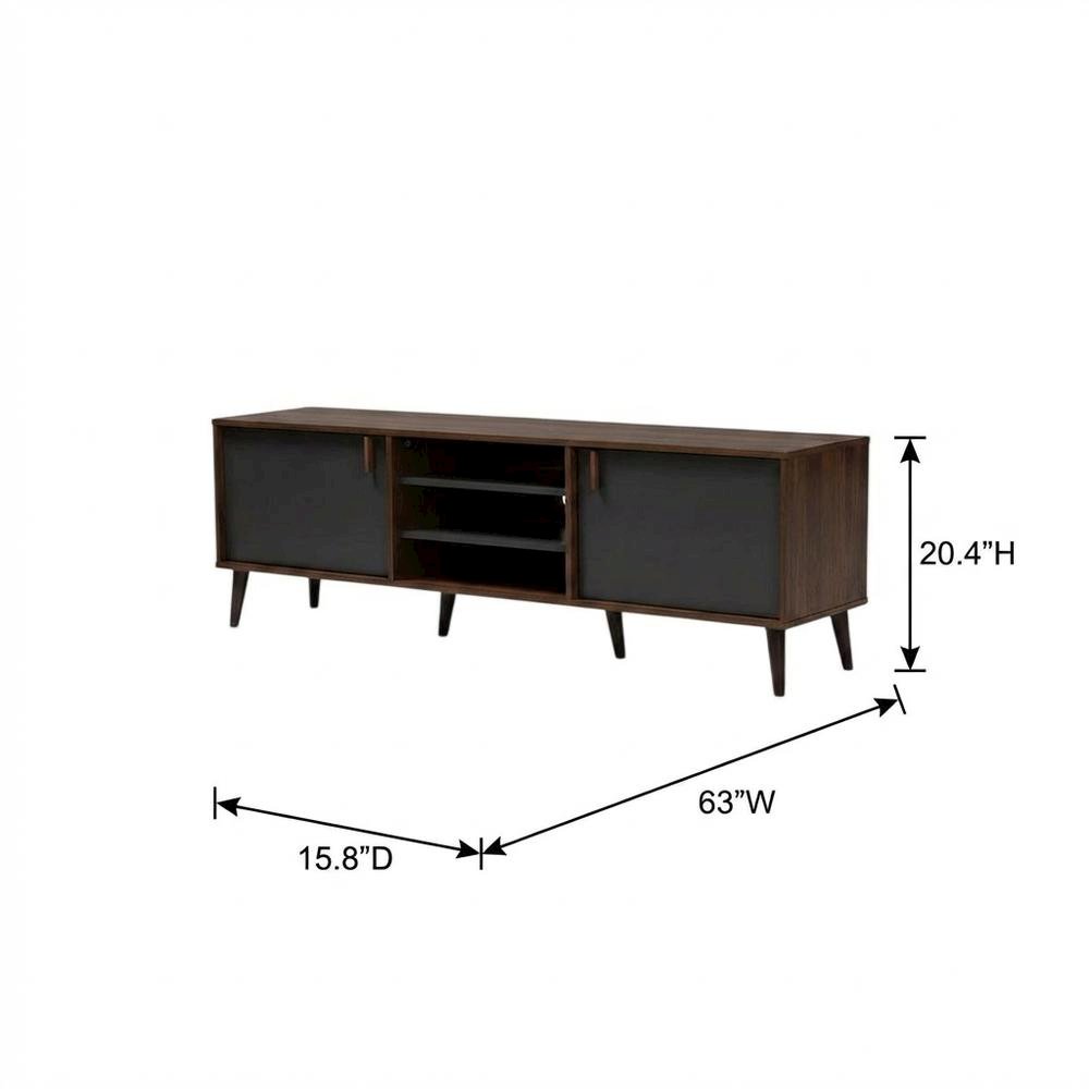 Mid-Century Modern Brown and Dark Grey TV Stand with Particle Board Finish