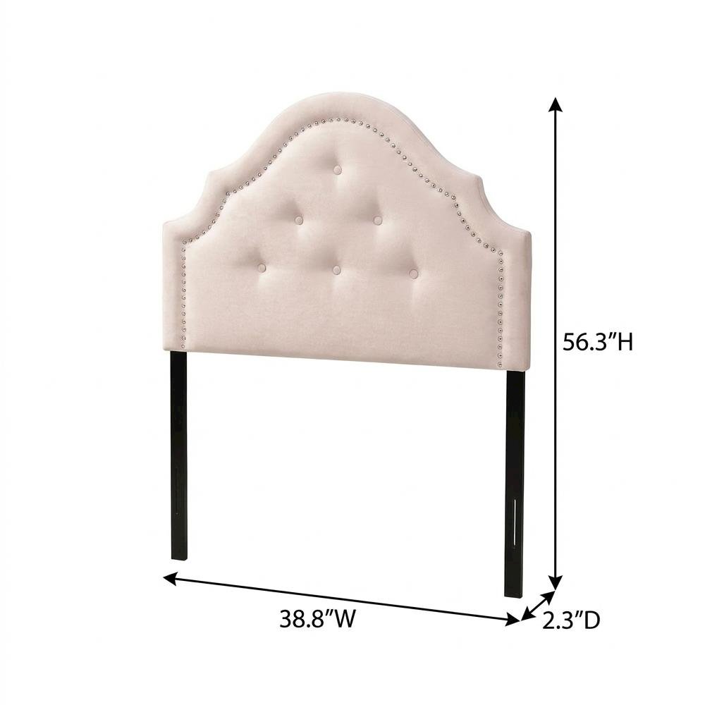 Light Pink Velvet Upholstered Twin Headboard, Button Tufting, Foam Padding