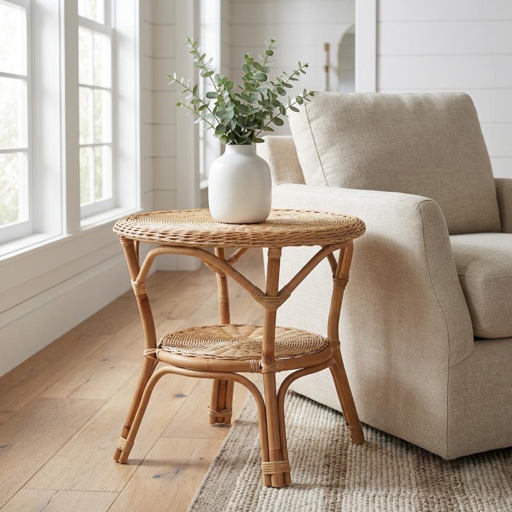 Earthy Brown Rattan Coffee Table with Bohemian Style and Lightweight Design