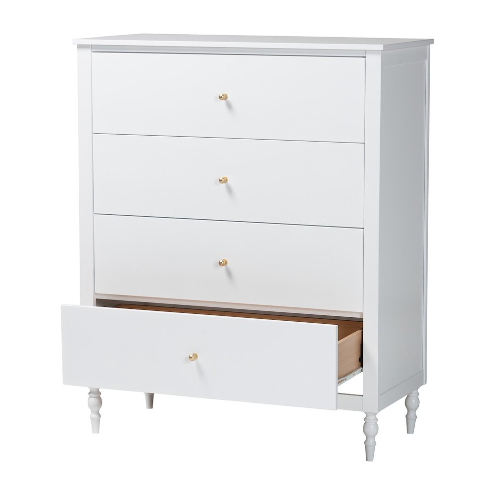 Roni Modern White Wood 4-Drawer Chest with Scalloped Edges