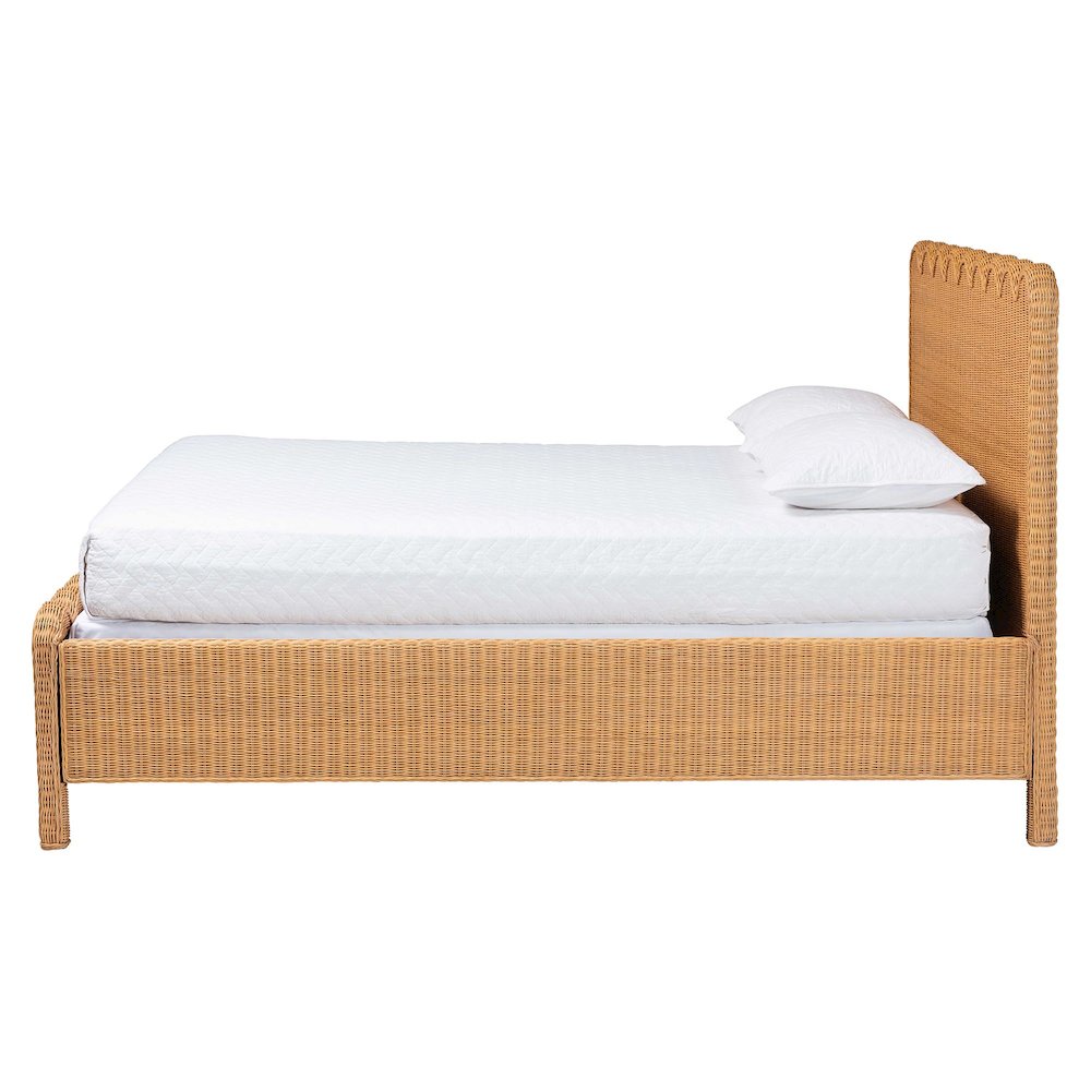 Scalloped Rattan Bed Frame - Handwoven Wicker Headboard and Footboard, Queen