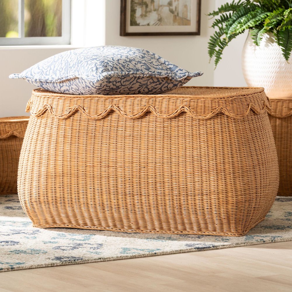 Ayleen Natural Rattan Basket - Handwoven Storage Box, Boho Coastal Decor, Large