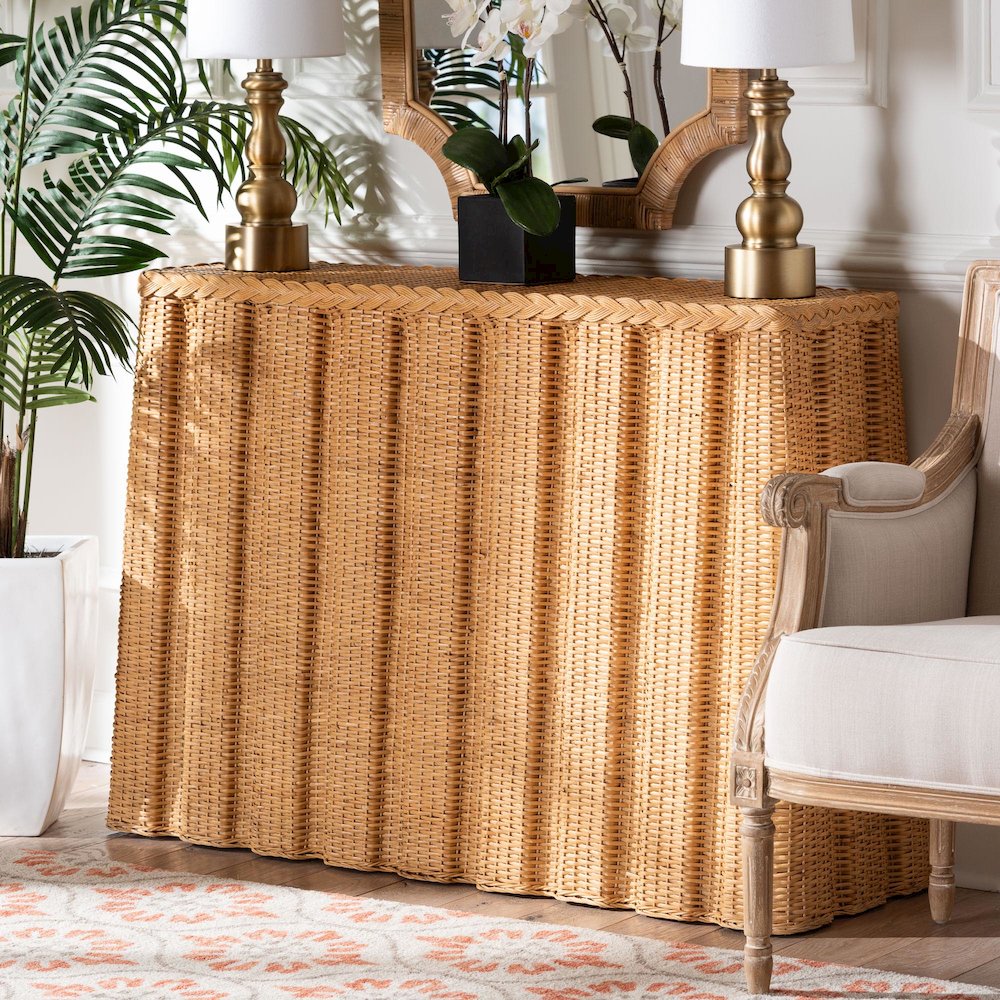 Andrea Natural Rattan Console Table - Handwoven Wicker Accent Table