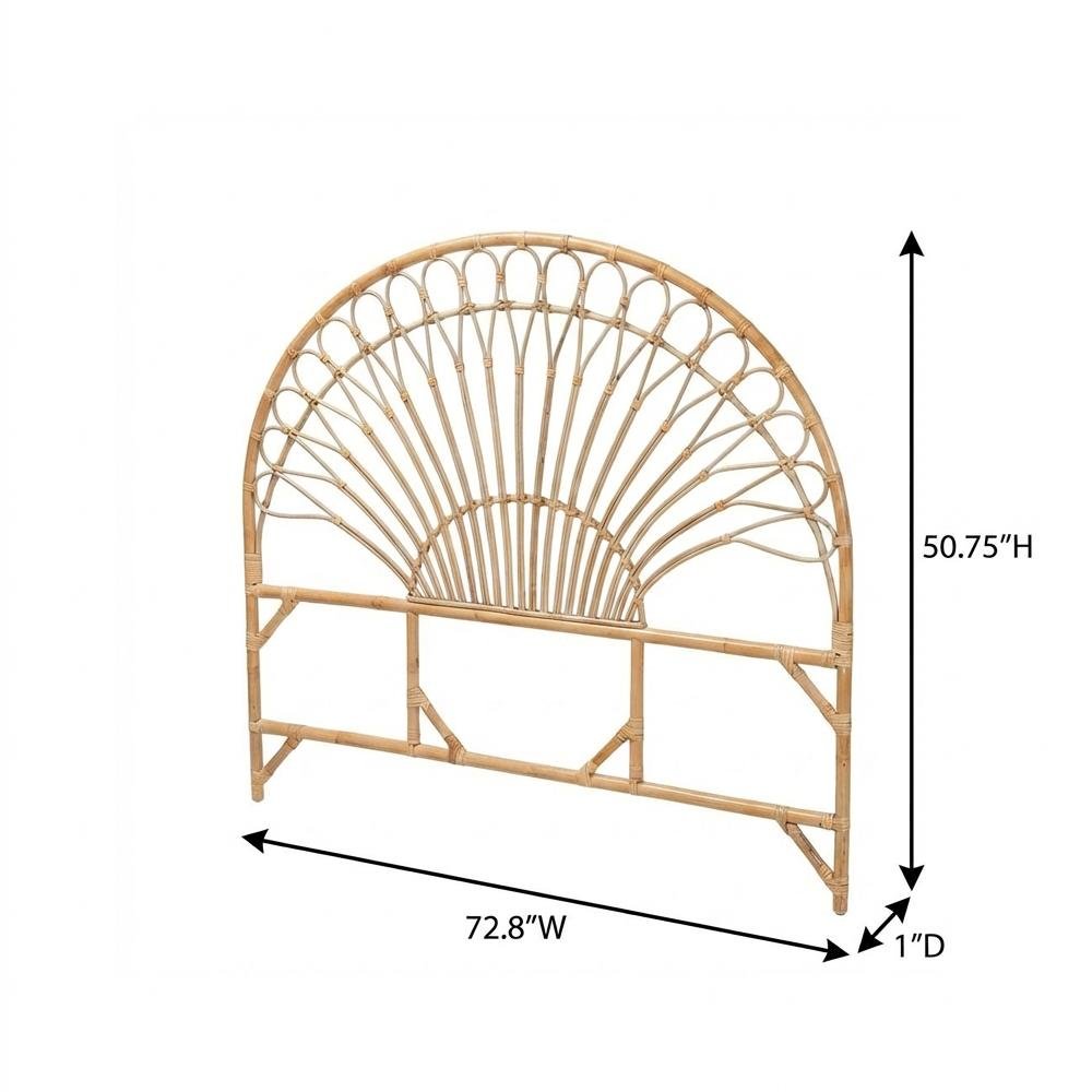 Brown Authentic Rattan King Size Headboard with Bohemian Style and Durable Frame