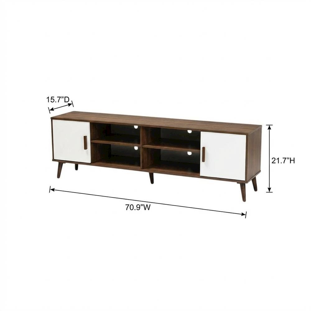Modern Two-Tone White and Walnut Finishes TV Stand with Wooden Frame