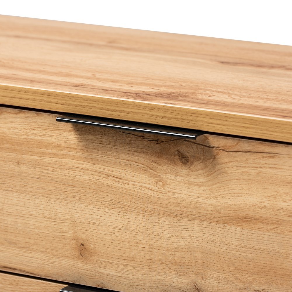 Reid Modern and Contemporary Industrial Oak Finished Wood and Black Metal 4-Drawer Dresser