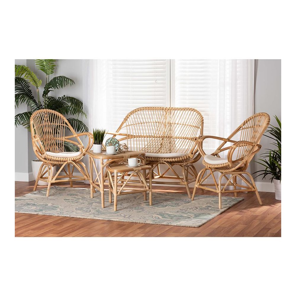 Natural Brown Finished Rattan 5-Piece Living Room Set