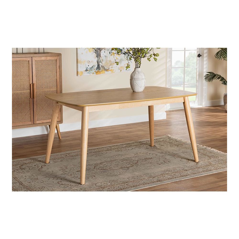 Baxton Studio Flora Mid-Century Modern Natural Oak Finished Wood Dining Table