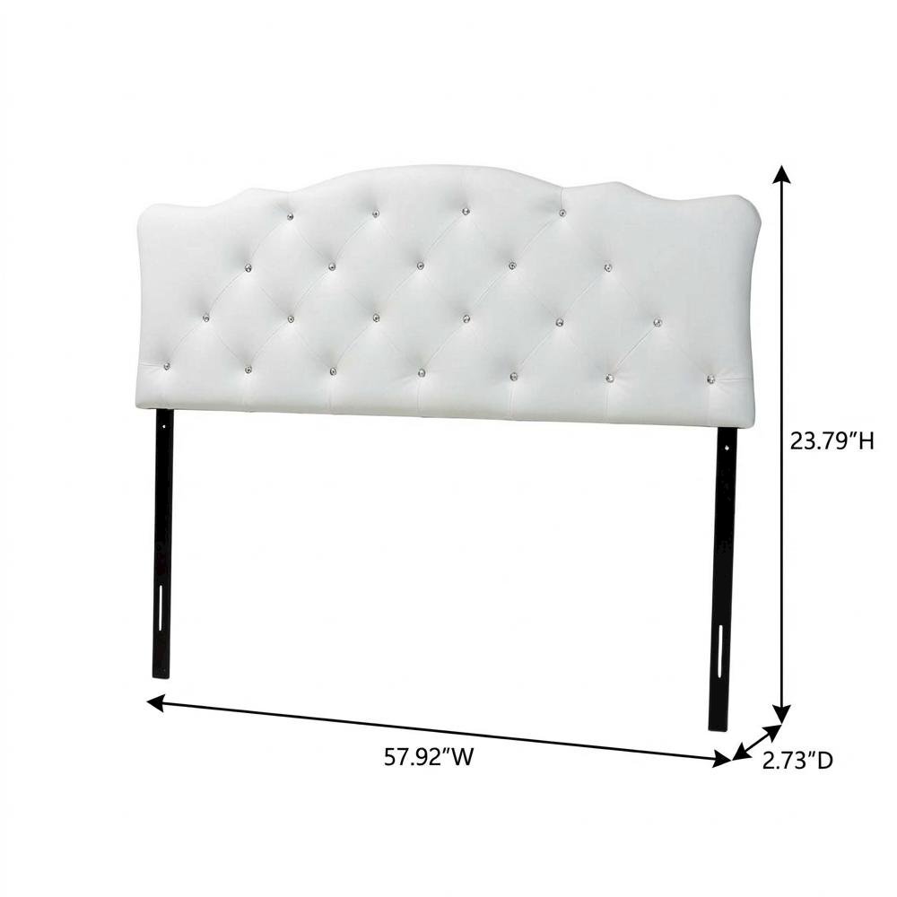 White Faux Leather Headboard, Button-Tufted Scalloped Design, Hardwood Frame