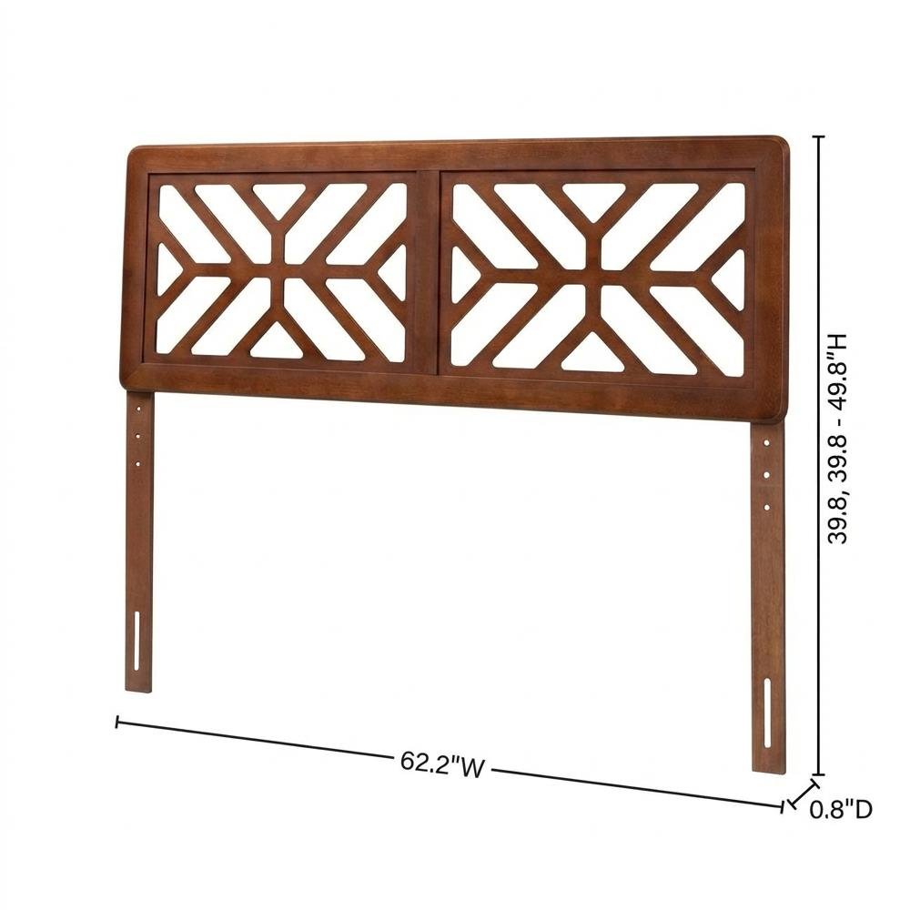 Wood Geometric Cutout Headboard in Walnut Brown with Adjustable Legs