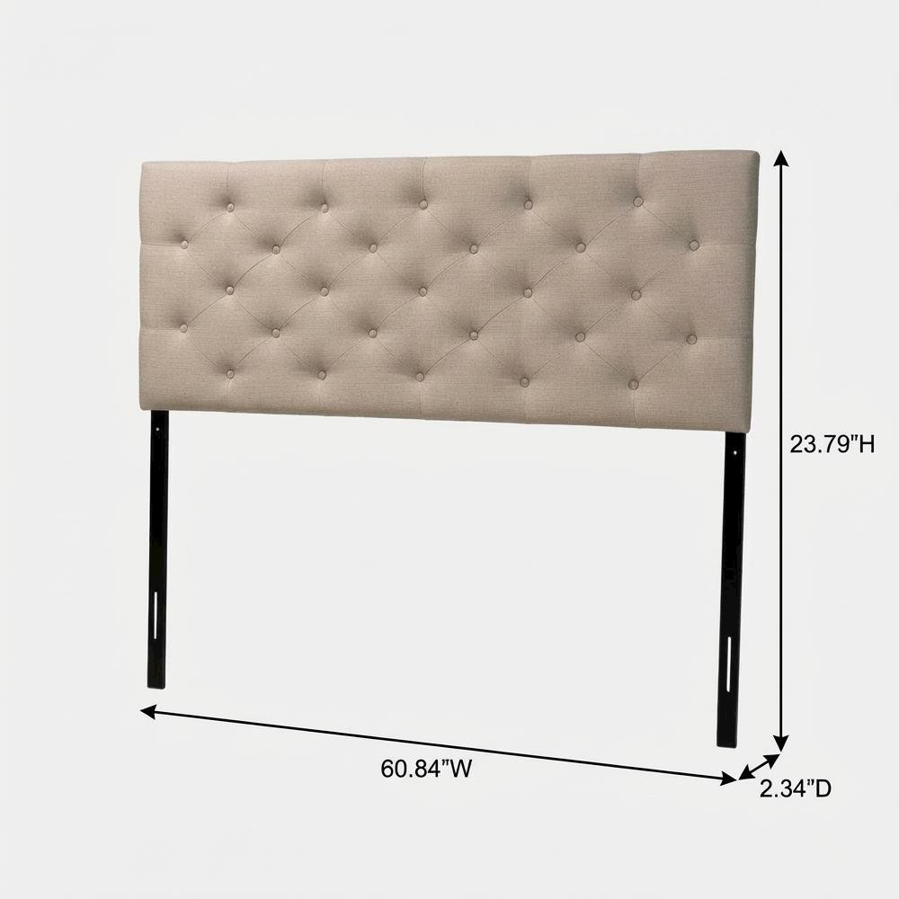 Light Beige Button-Tufted Queen Headboard with Fabric Upholstery Hardwood Frame