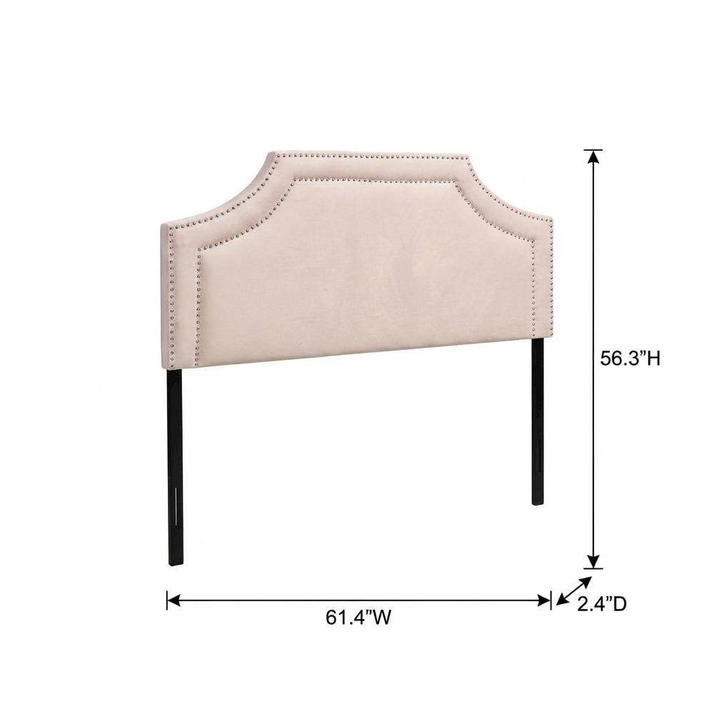 Light Pink Velvet Fabric Upholstered Queen Headboard, Foam Padding, Metal Legs