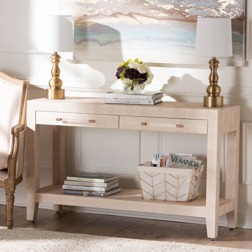 Faux Shagreen Console Table - Contemporary Accent Display Piece