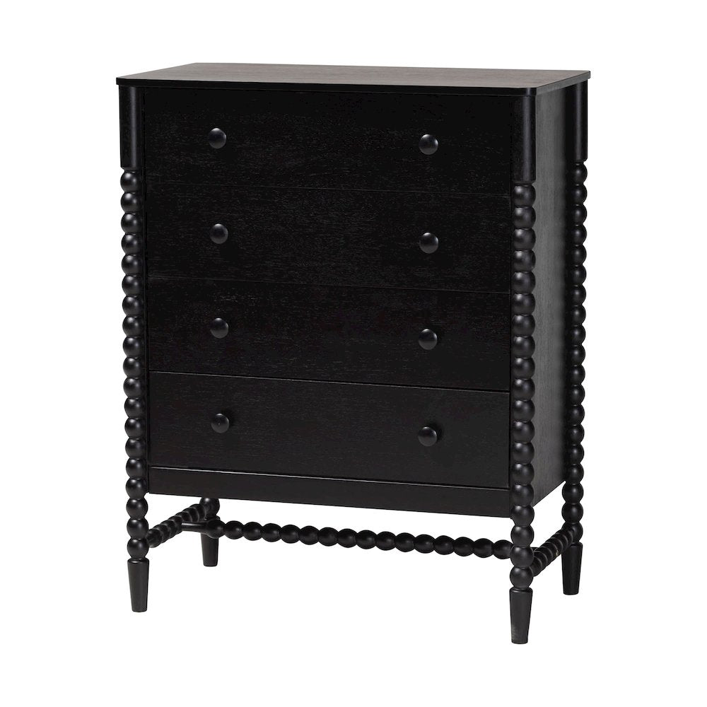 4-Piece Bedroom Set, Bed Frame with Dresser, Chest, and Nightstand, Black, King