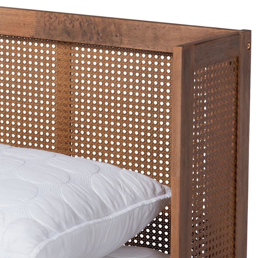 Mid-Century Full Size Platform Bed with Headboard in Ash Walnut Finish