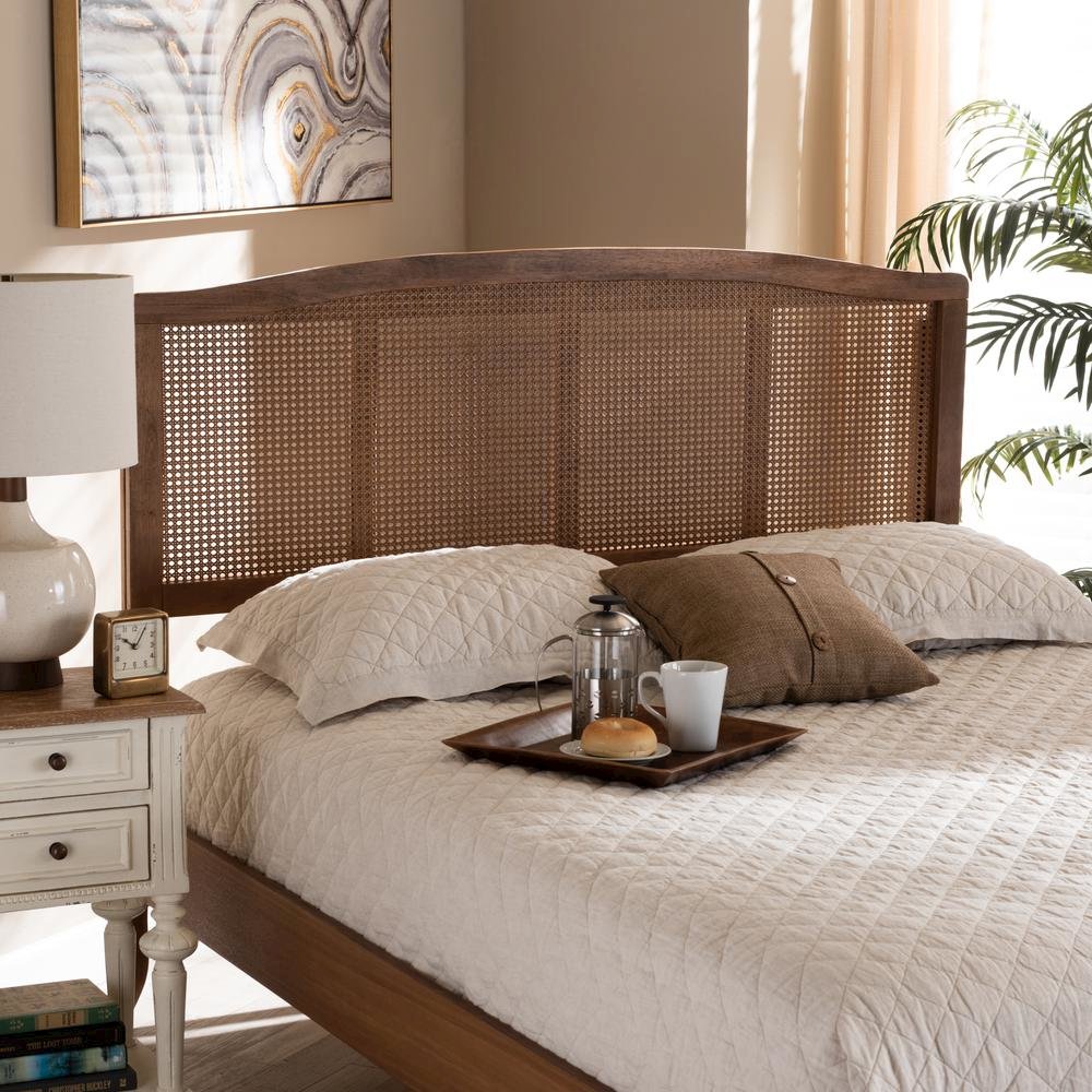 Mid-Century Modern Ash Wood Headboard with Synthetic Rattan Accent