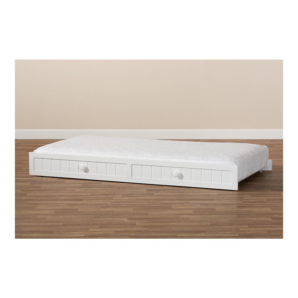 Baxton Studio Neves Cottage Farmhouse White Finished Wood Twin Size Trundle