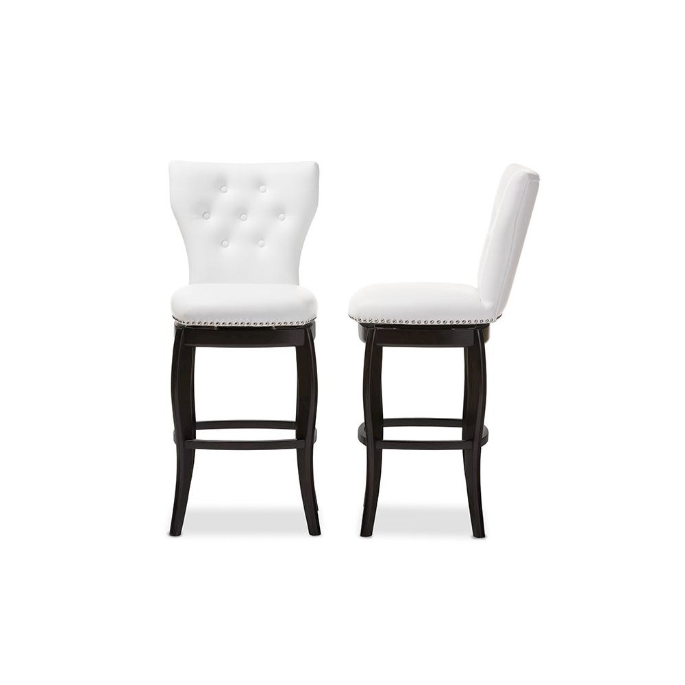 White Button-tufted 29-Inch Swivel Bar Stool