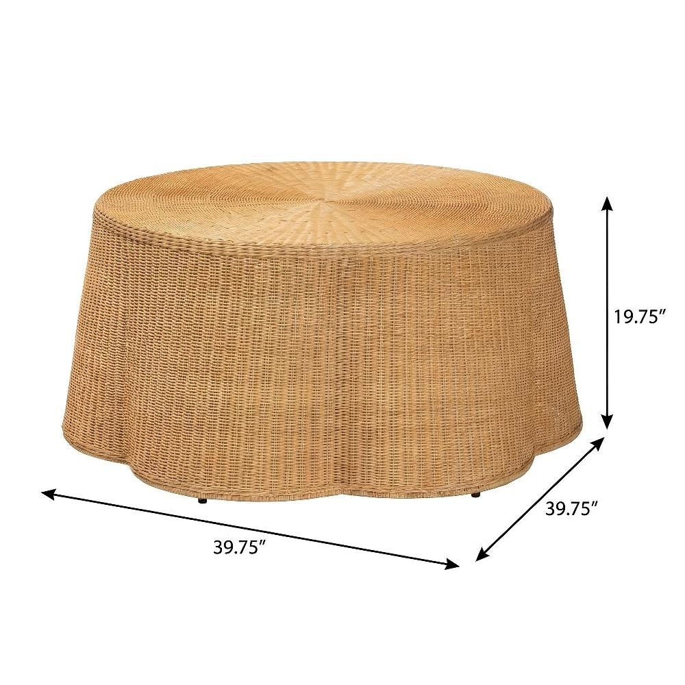 Honey Rattan Coffee Table with Metal Frame Bohemian Style Warm Accent