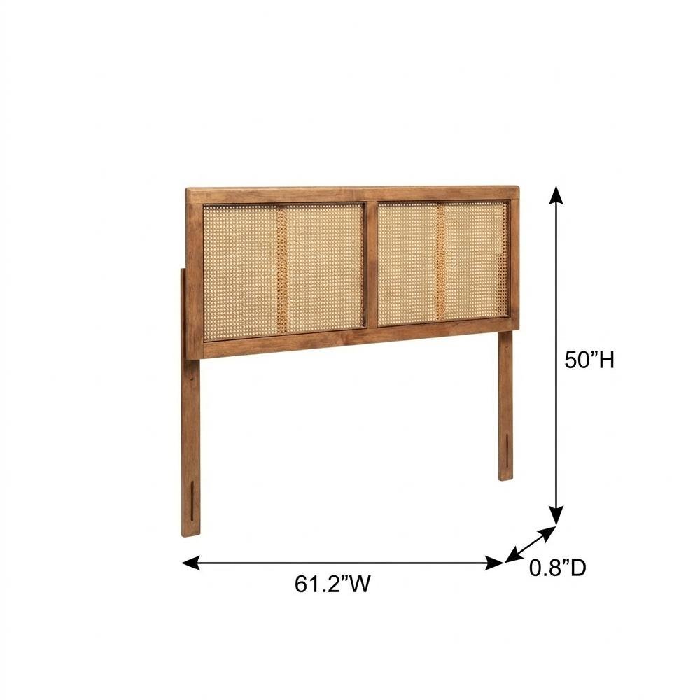 Ash Walnut Finished Queen Headboard with Synthetic Rattan and Rubberwood Frame