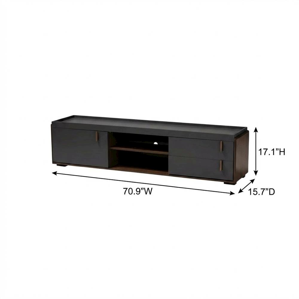 Gray and Walnut Two-Tone Wood TV Stand with Contemporary Style