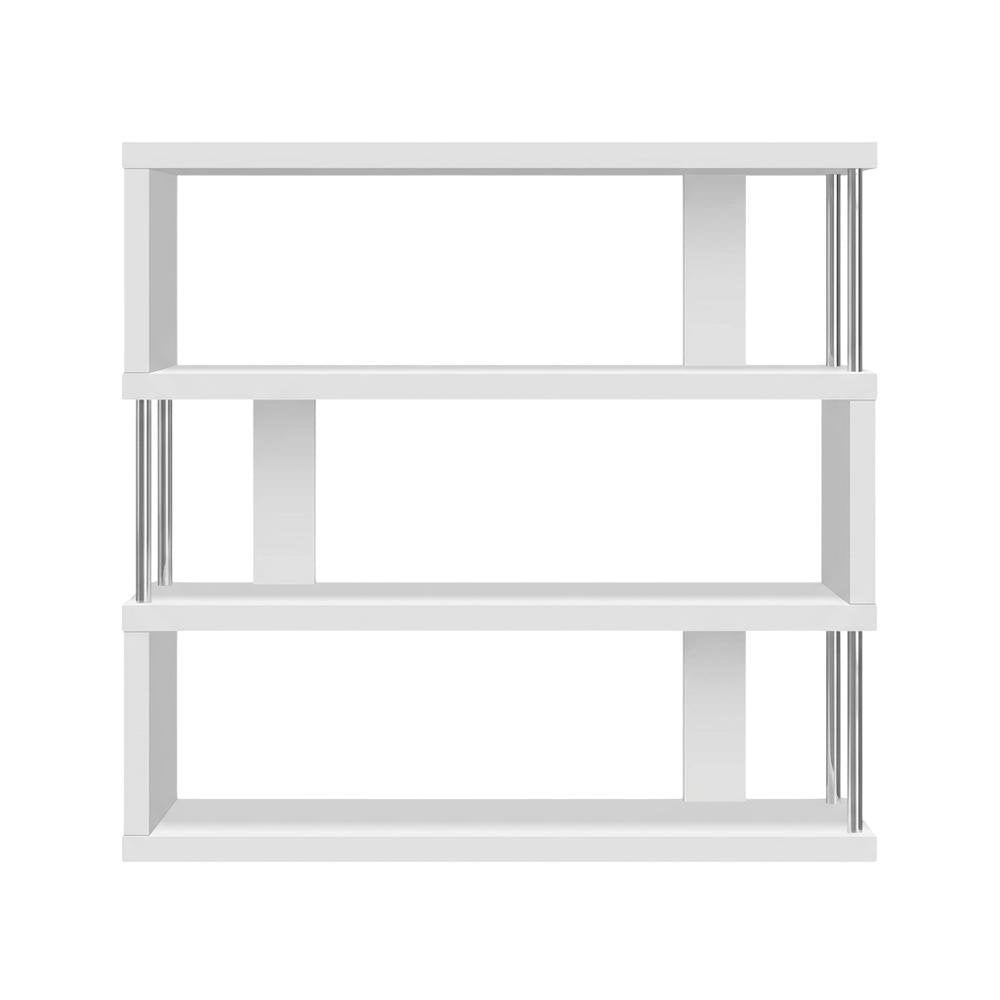 White Modern Bookcase with Three Shelves and Engineered Wood Construction