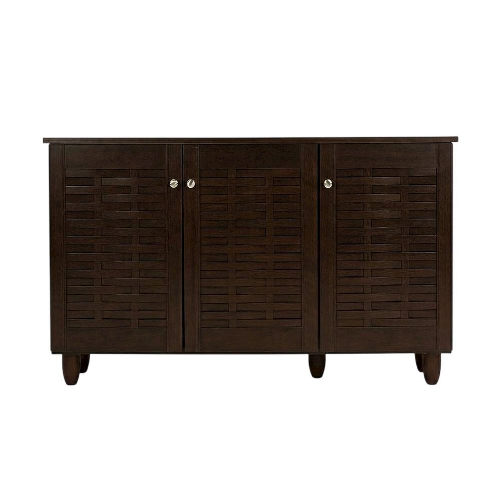 Dark Brown Wooden Shoe Storage Cabinet with 3-Door Modern Design