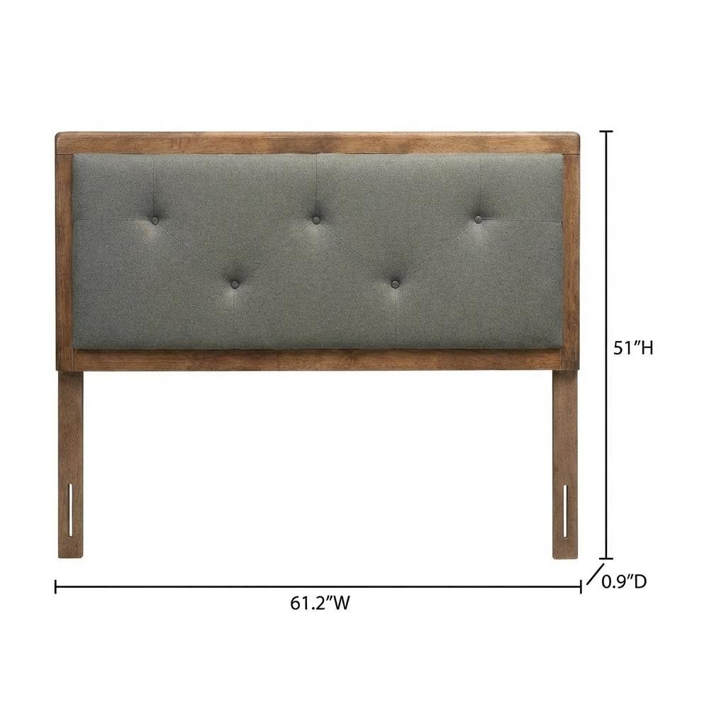 Walnut Brown Queen Headboard with Button Tufted Foam and Rubberwood Frame