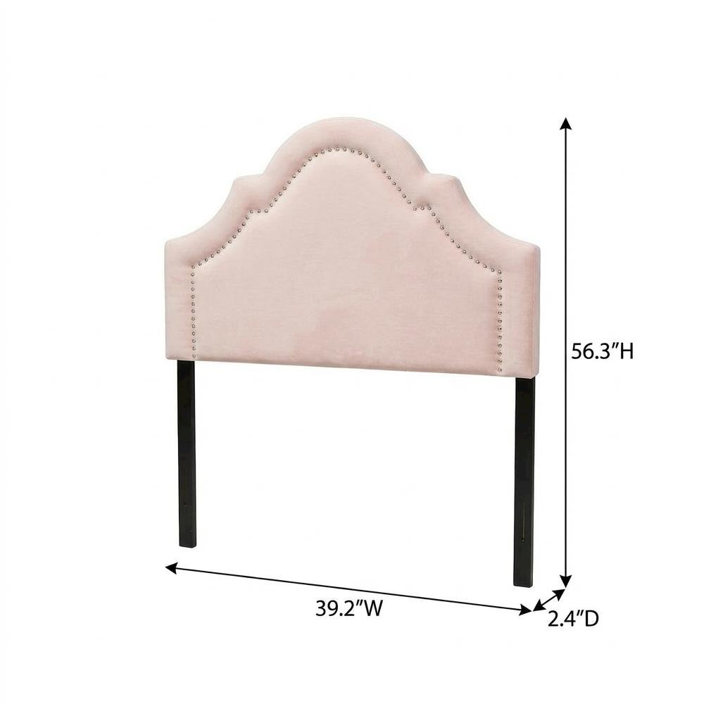 Light Pink Velvet Fabric Twin Headboard with Foam Padding and Metal Legs