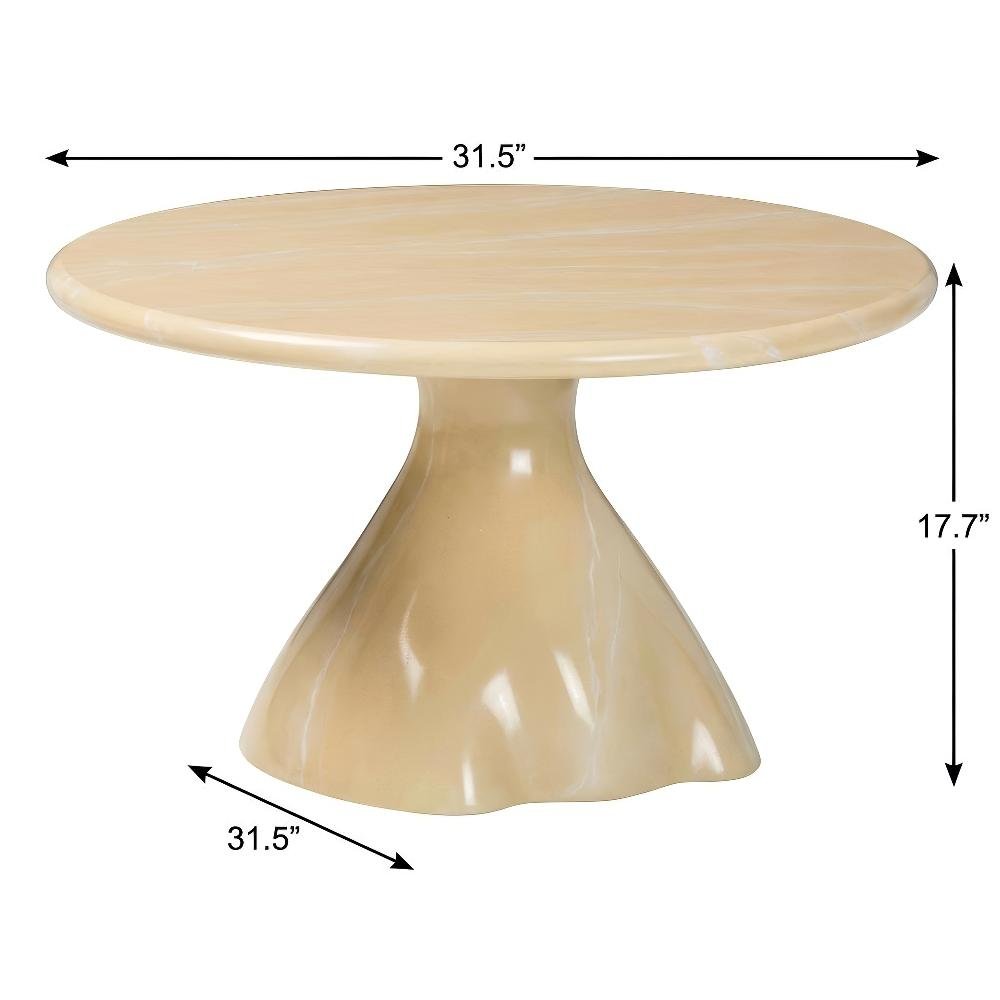 Cream Marbled Resin Coffee Table with Fiber-Reinforced Plastic Legs