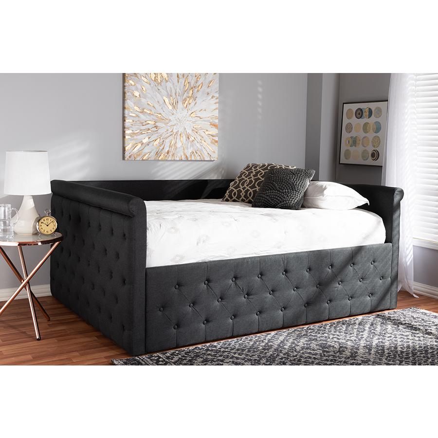 Dark Grey Fabric Upholstered Queen Daybed, Contemporary Style and Plush Comfort