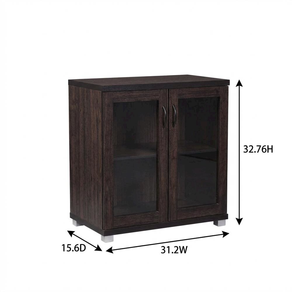 Dark Brown Sideboard Storage Cabinet With Glass Doors For Contemporary Living