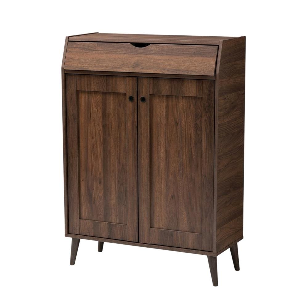 Mid-Century Modern Walnut Brown Shoe Storage Cabinet with 2 Doors