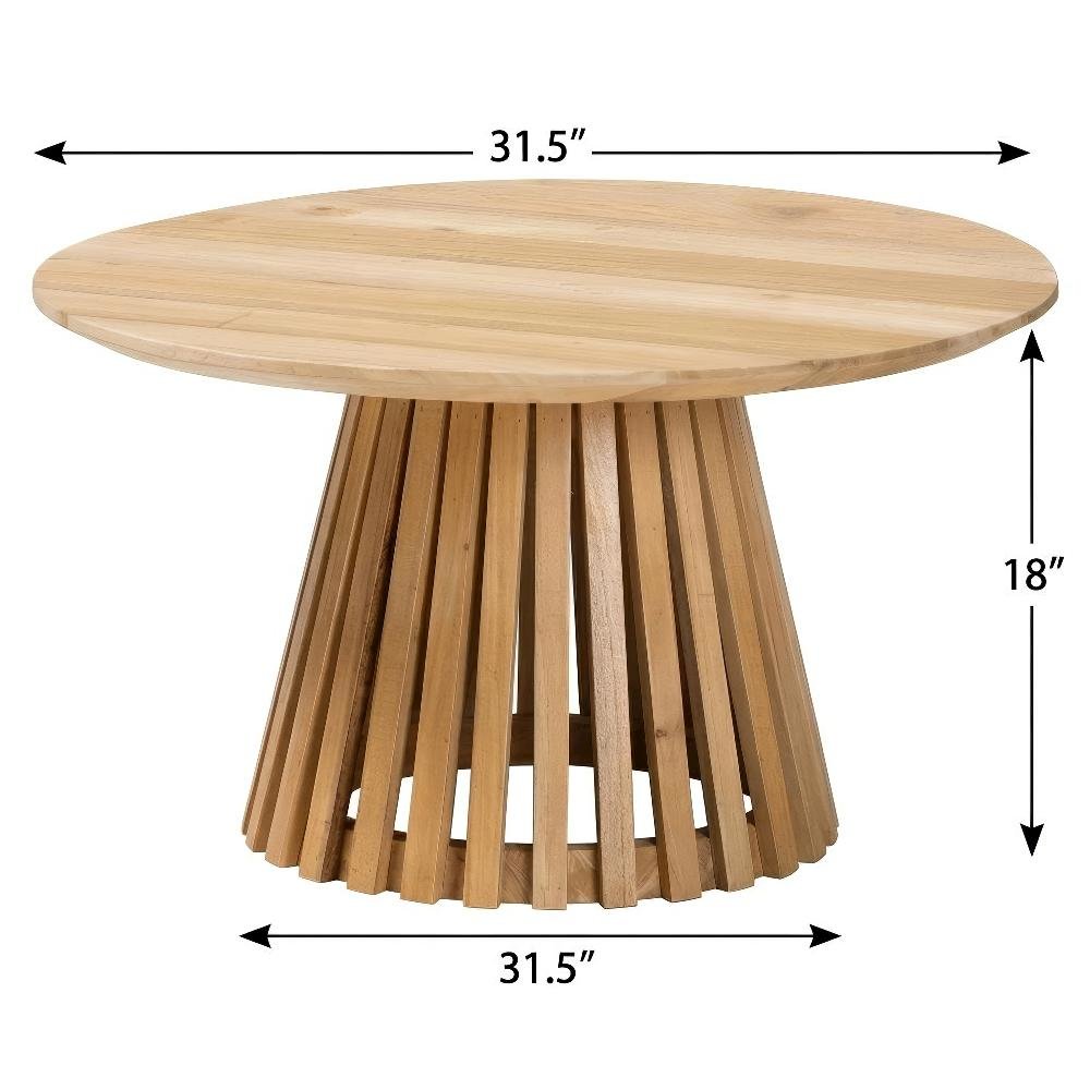 Warm Brown Acacia Wood Coffee Table with Modern Slatted Design and Durable Legs