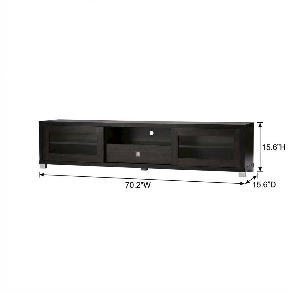 Contemporary Dark Brown TV Cabinet with Sliding Doors and Drawer