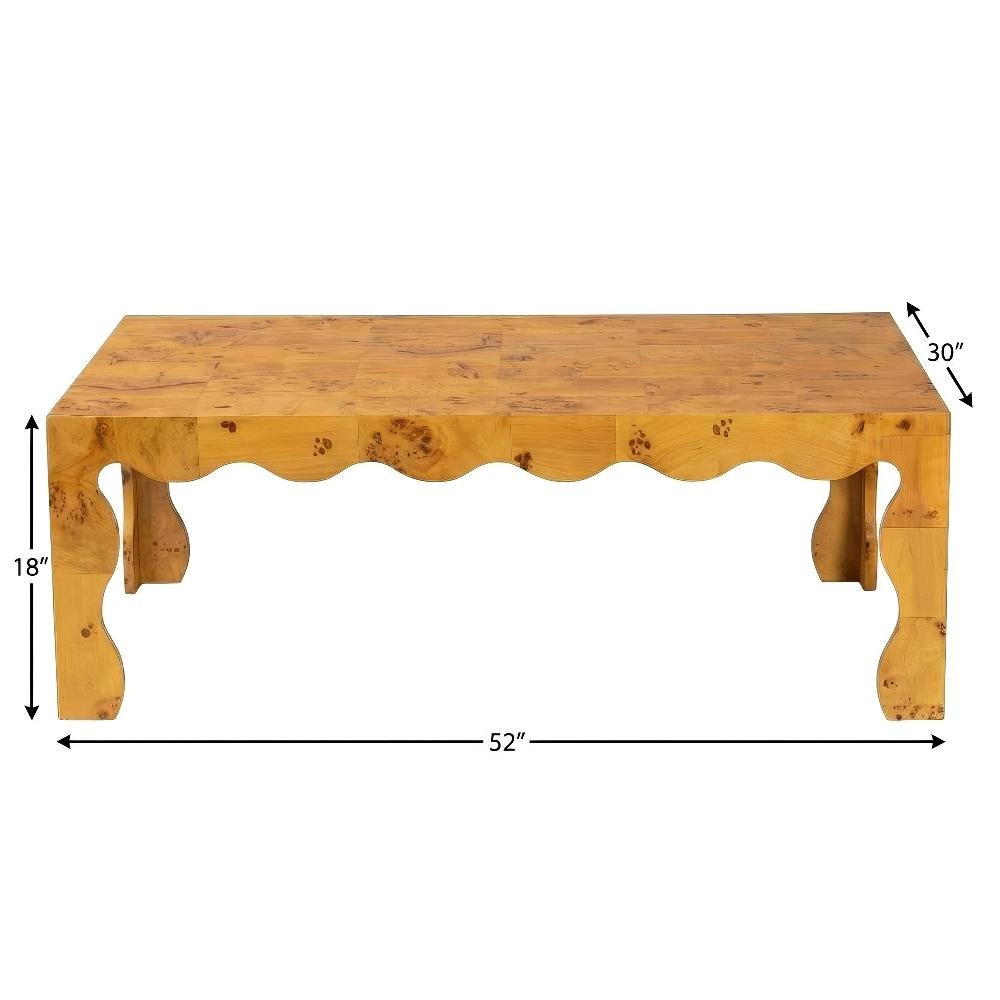 Organic Burl Wood Coffee Table with Light Mappa Legs and Modern Design