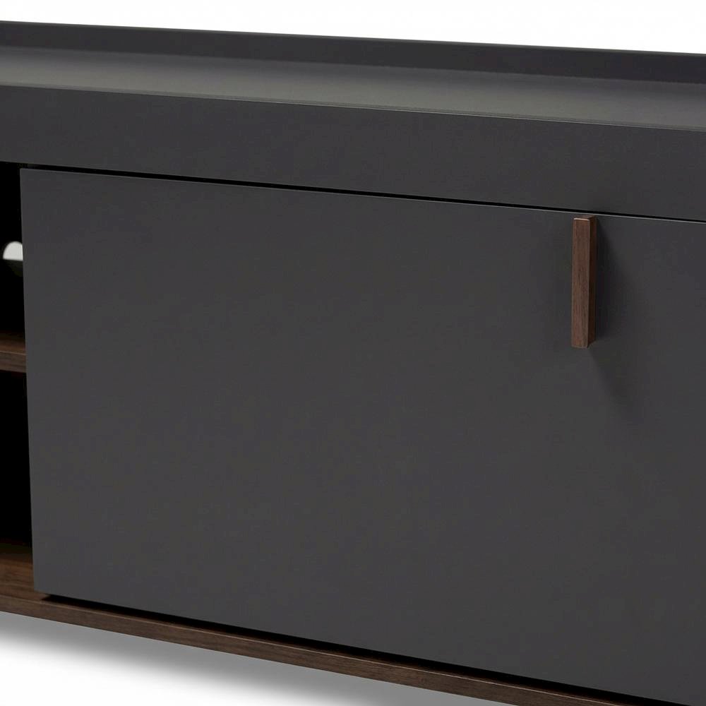 Gray and Walnut Two-Tone Wood TV Stand with Contemporary Style