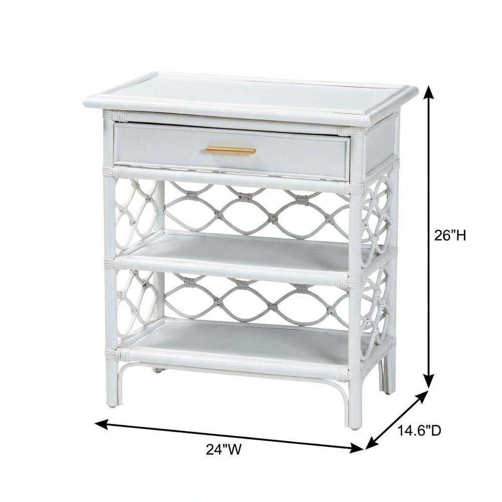 Rattan Nightstand with Coastal Style and White Leg Finish